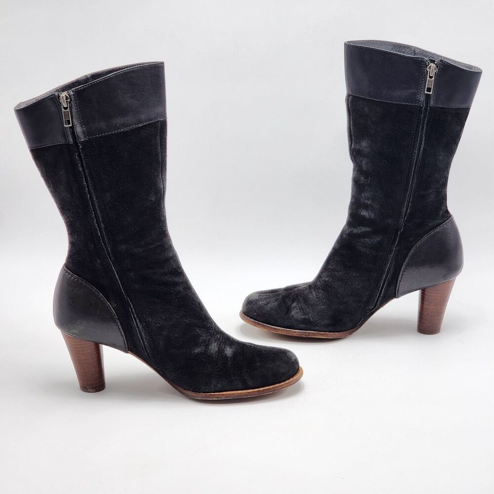 UGG Australia Stella Suede Leather Black Heeled Boots Size 9 - Picture 4 of 11